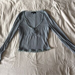 Lulu's Light Blue Lace Trim Top
